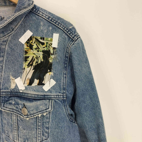 ザラ ZARA フォトワッペン メッセージプリント ダメージ デニムジャケット メンズ import:M