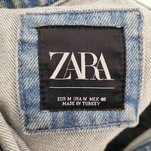 ザラ ZARA フォトワッペン メッセージプリント ダメージ デニムジャケット メンズ import:M