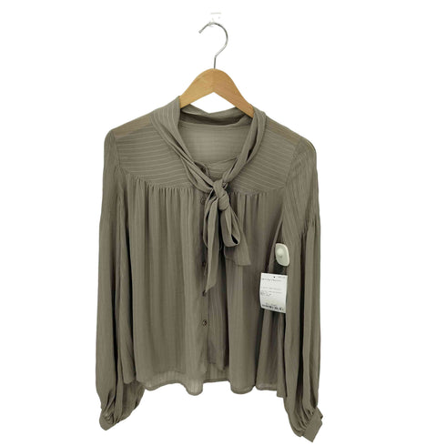 アダムエロペ Adam et Rope ストライプ ノーカラー シアーシャツ レディース 38