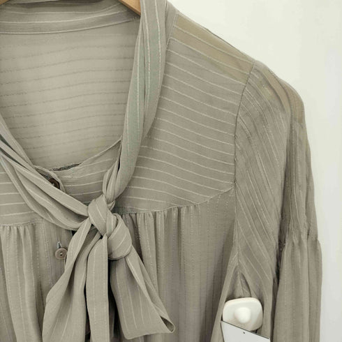 アダムエロペ Adam et Rope ストライプ ノーカラー シアーシャツ レディース 38