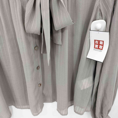 アダムエロペ Adam et Rope ストライプ ノーカラー シアーシャツ レディース 38