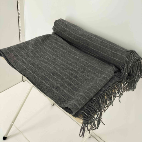 ナノユニバース NANO universe PURE WOOL 100% ストライプ ウール 大判 フリンジ マフラー メンズ FREE