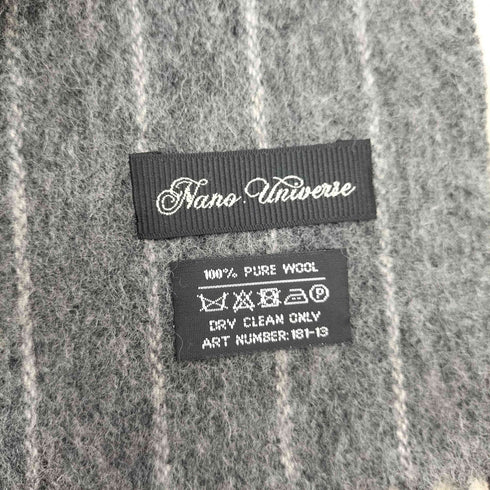 ナノユニバース NANO universe PURE WOOL 100% ストライプ ウール 大判 フリンジ マフラー メンズ FREE