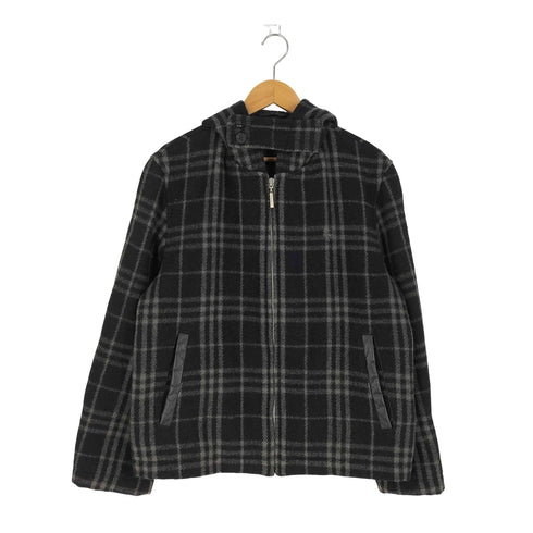 バーバリーブルーレーベル BURBERRY BLUE LABEL ホース刺繍 ウール チェック フーディ ジップアップジャケット メンズ