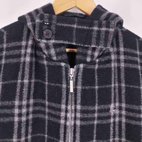 バーバリーブルーレーベル BURBERRY BLUE LABEL ホース刺繍 ウール チェック フーディ ジップアップジャケット メンズ