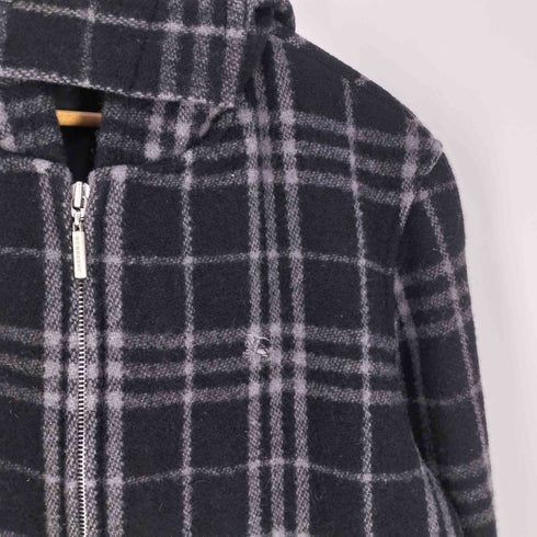 バーバリーブルーレーベル BURBERRY BLUE LABEL ホース刺繍 ウール チェック フーディ ジップアップジャケット メンズ