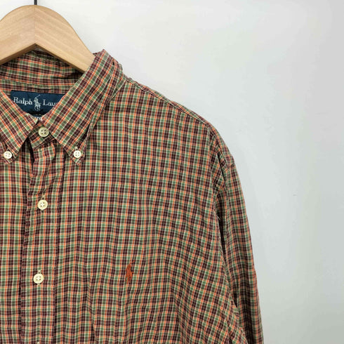 ラルフローレン RALPH LAUREN CUSTOM FIT ポニー 刺繍 チェック L/S ボタンダウン シャツ メンズ import:XL