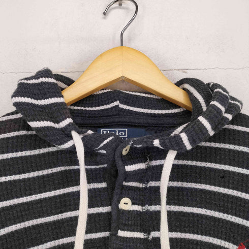 ポロバイラルフローレン Polo by RALPH LAUREN ボーダー柄ポニー刺繍サーマルヘンリーネックフーディー メンズ M
