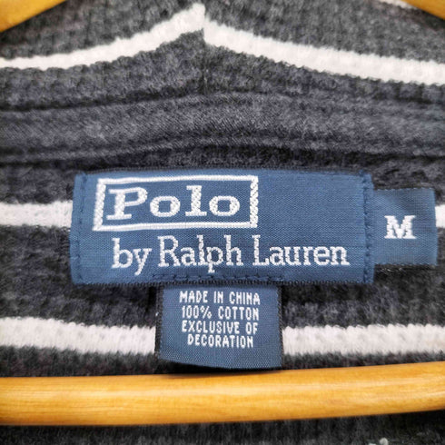 ポロバイラルフローレン Polo by RALPH LAUREN ボーダー柄ポニー刺繍サーマルヘンリーネックフーディー メンズ M