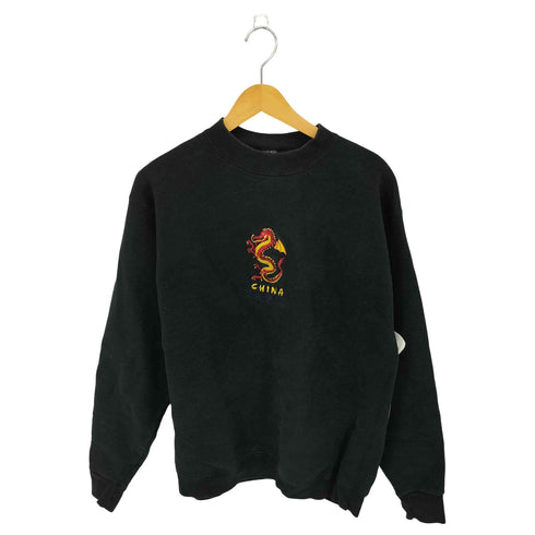 CHINA Princess Cruies ドラゴン ロゴ刺繍 クルーネックスウェットトレーナー メンズ