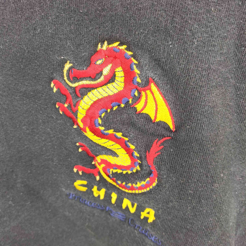 CHINA Princess Cruies ドラゴン ロゴ刺繍 クルーネックスウェットトレーナー メンズ