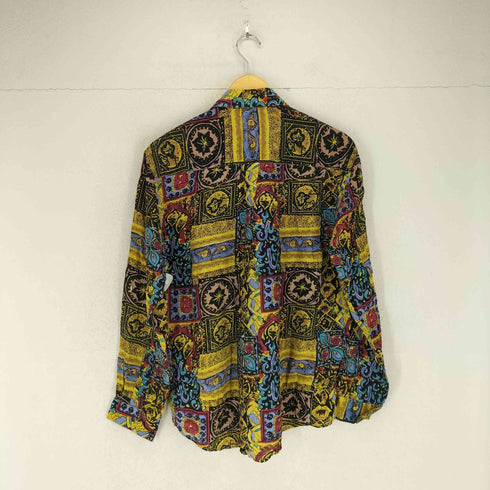 イラストデザイン総柄レーヨンシャツ メンズ S