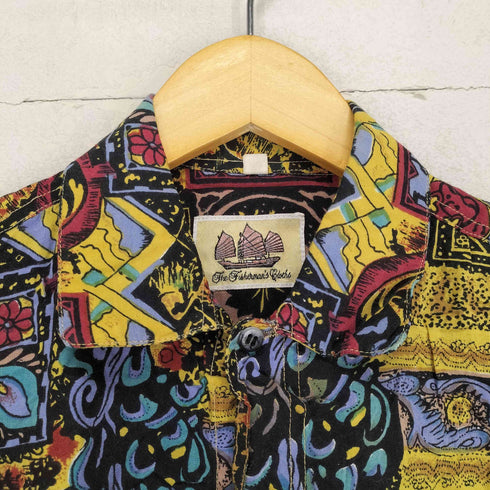 イラストデザイン総柄レーヨンシャツ メンズ S