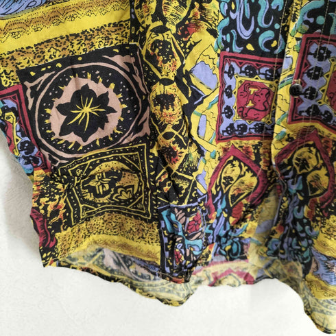 イラストデザイン総柄レーヨンシャツ メンズ S