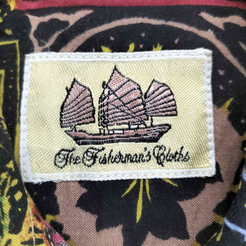 イラストデザイン総柄レーヨンシャツ メンズ S