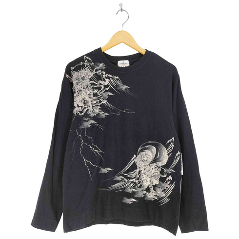 カラクリダマシイ 絡繰魂 雷神 刺繍 L/Sカットソー メンズ JPN:L