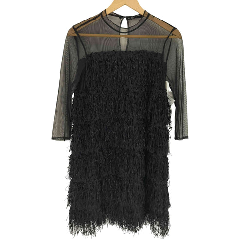 ザラ ZARA シアー 異素材ドッキング チュール ドレス ワンピース レディース import:M