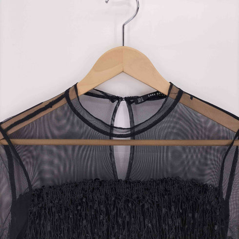 ザラ ZARA シアー 異素材ドッキング チュール ドレス ワンピース レディース import:M