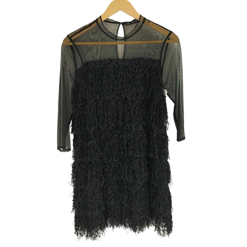 ザラ ZARA シアー 異素材ドッキング チュール ドレス ワンピース レディース import:M