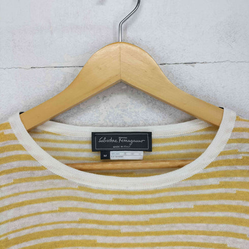 サルヴァトーレフェラガモ Salvatore Ferragamo リネンマルチボーダーニットカットソー メンズ import:M