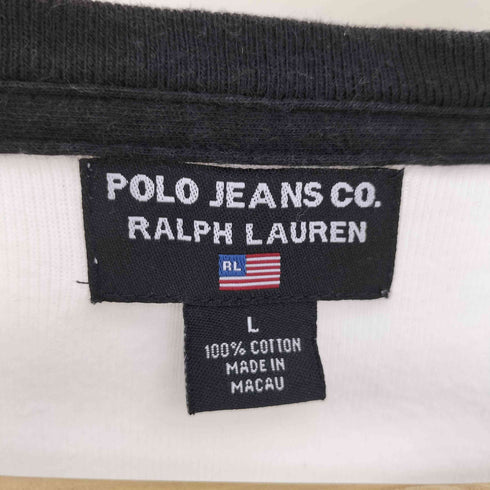 ポロジーンズ RL POLO JEANS CO. リブ編み フロント ロゴプリント クルーネック L/S リンガー Tシャツ メンズ import:L