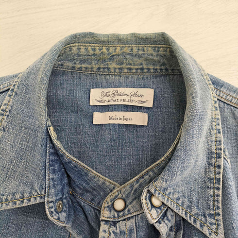 レミレリーフ REMI RELIEF レイヤードボタン 花 スタッズ L/S デニム ウエスタンシャツ メンズ JPN:XL