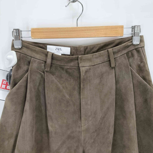 ザラ ZARA STUDIO ヤギ皮 スエードレザーダーツパンツ レディース XS