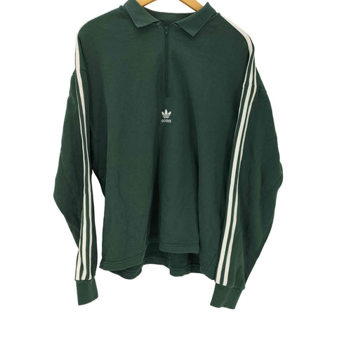アディダスオリジナルス adidas Originals Long Sleeve 3 Stripe Polo スリー ストライプ トレフォイルロゴ 刺繍 ハーフジップ ポロ シャツ メンズ 2XL