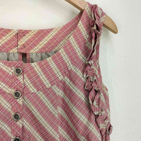 バーバリーブルーレーベル BURBERRY BLUE LABEL フリル袖 ノバチェック ノースリーブワンピース レディース 38