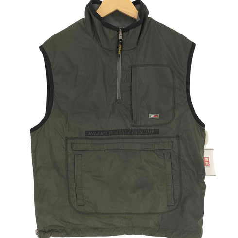 トミーヒルフィガー TOMMY HILFIGER 90-00S ATHLETICS 裏地フリース リバーシブルナイロン ハーフジップ ベスト カンガルーポケット メンズ JPN:1