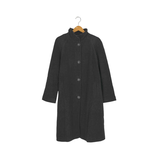 カナダ製 SUPERFINE VIRGIN WOOL AND CASHMERE スタンドカラー ロングコート レディース US:10