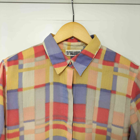 アルフレッドダナー ALFRED DUNNER 90s 水彩チェック レギュラーカラー S/S ポリシャツ レディース 14