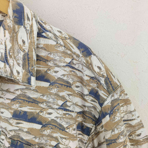 コロンビア Columbia 90S タイ製 魚柄半袖コットンシャツ メンズ import:M