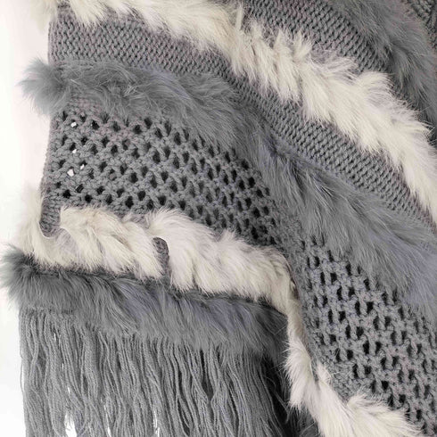 ラビットファー ニットポンチョ レディース