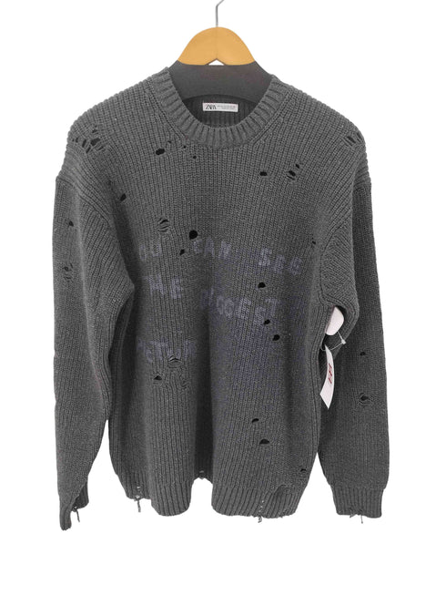 ザラ ZARA ダメージ加工 ステンシル ニット メンズ import:M