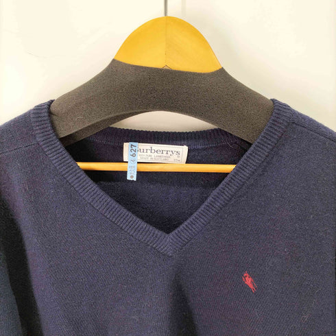 バーバリーズ BURBERRYS スコットランド製 ピュア ラムウール100% ワンポイント Vネックニット メンズ UK:38