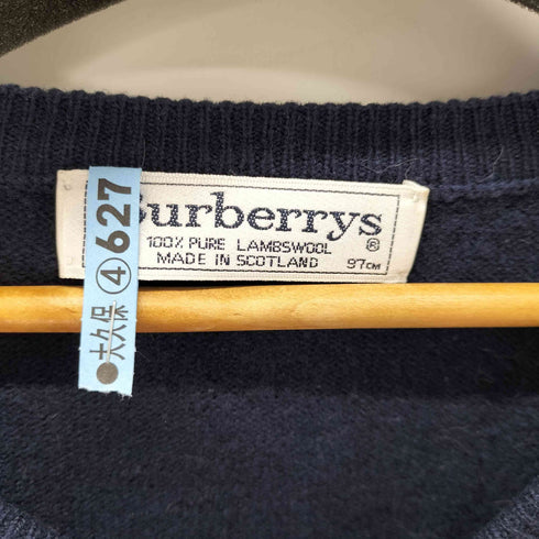 バーバリーズ BURBERRYS スコットランド製 ピュア ラムウール100% ワンポイント Vネックニット メンズ UK:38