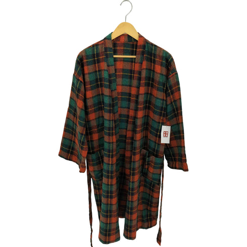 チェック柄 2ポケット フランネル ロングガウン コート メンズ