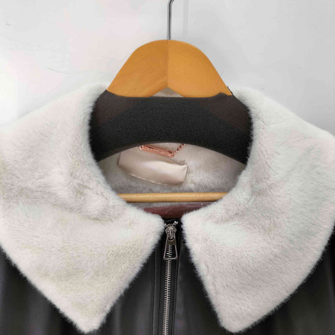 LA POMME petit 可愛いファーバッグ付き Leather Fur Jacket With Mini Bag エコレザーファーコート レディース import:S