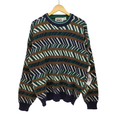 TREND BASICS 90S 幾何学 総柄 クルーネック アクリル プルオーバー ニット メンズ import:XXL