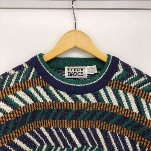 TREND BASICS 90S 幾何学 総柄 クルーネック アクリル プルオーバー ニット メンズ import:XXL