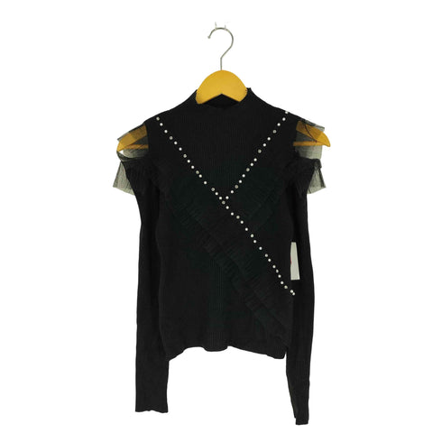 CAWAII 24AW 重なるようなチュールフリルとビジューのリブニットカットソートップス レディース