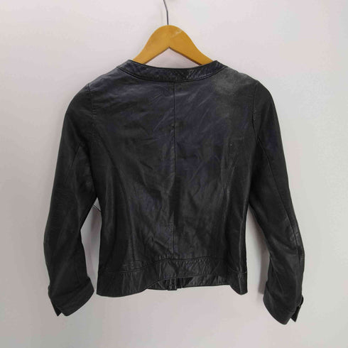 トゥービーバイアニエスベー To b. by agnes b. 90S Lamb Leather Jacket サンライズ期 裏地水玉 ドット レース装飾 羊革 ノーカラー ラムレザー ジャケット レディース FR:36