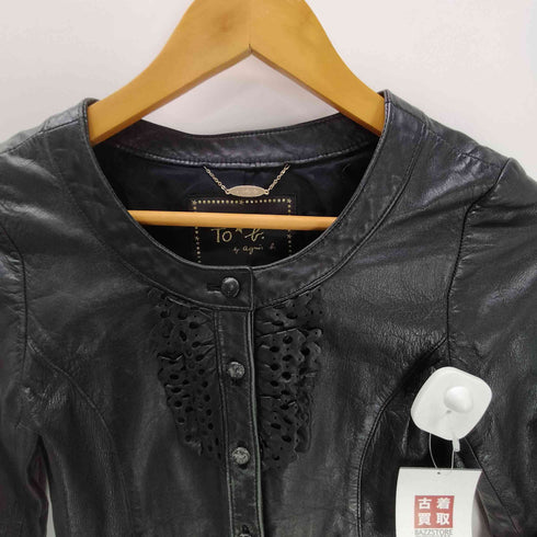 トゥービーバイアニエスベー To b. by agnes b. 90S Lamb Leather Jacket サンライズ期 裏地水玉 ドット レース装飾 羊革 ノーカラー ラムレザー ジャケット レディース FR:36