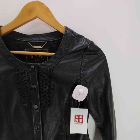 トゥービーバイアニエスベー To b. by agnes b. 90S Lamb Leather Jacket サンライズ期 裏地水玉 ドット レース装飾 羊革 ノーカラー ラムレザー ジャケット レディース FR:36