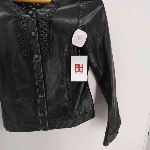 トゥービーバイアニエスベー To b. by agnes b. 90S Lamb Leather Jacket サンライズ期 裏地水玉 ドット レース装飾 羊革 ノーカラー ラムレザー ジャケット レディース FR:36
