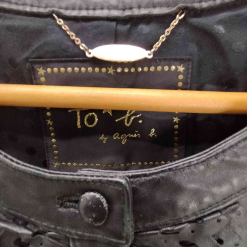 トゥービーバイアニエスベー To b. by agnes b. 90S Lamb Leather Jacket サンライズ期 裏地水玉 ドット レース装飾 羊革 ノーカラー ラムレザー ジャケット レディース FR:36