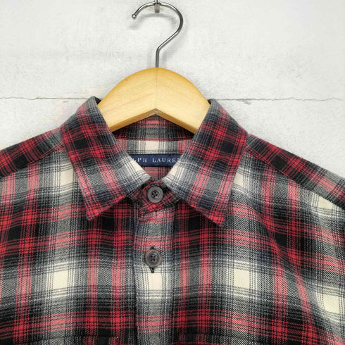 ラルフローレン RALPH LAUREN ゴートレザーエルボーパッチ オンブレチェックシャツ レディース 4