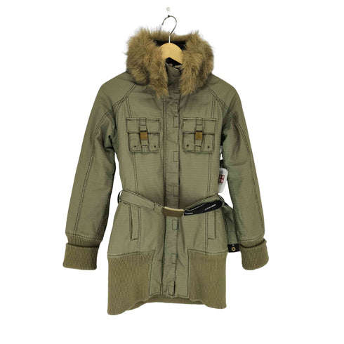 トミーヒルフィガー TOMMY HILFIGER girl 襟ファー 長リブ リップストップジップコート Y2K レディース S