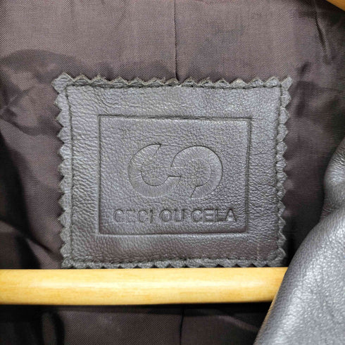 CECI OU CELA ラムレザー比翼ロングステンカラーコート レディース M
